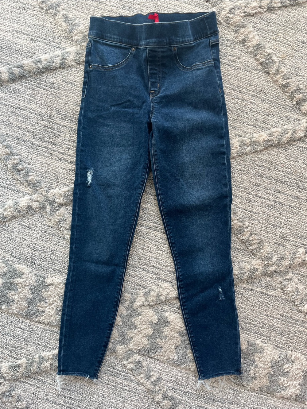 SPANX Dark Blue High-Rise Jeggings with Subtle Distress